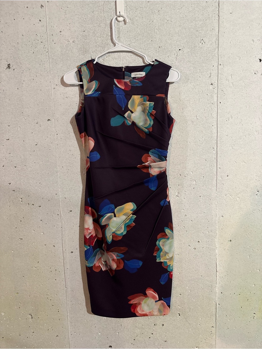 Calvin Klein Floral Side Pleated Sleeveless Sheath Dress | Size 2